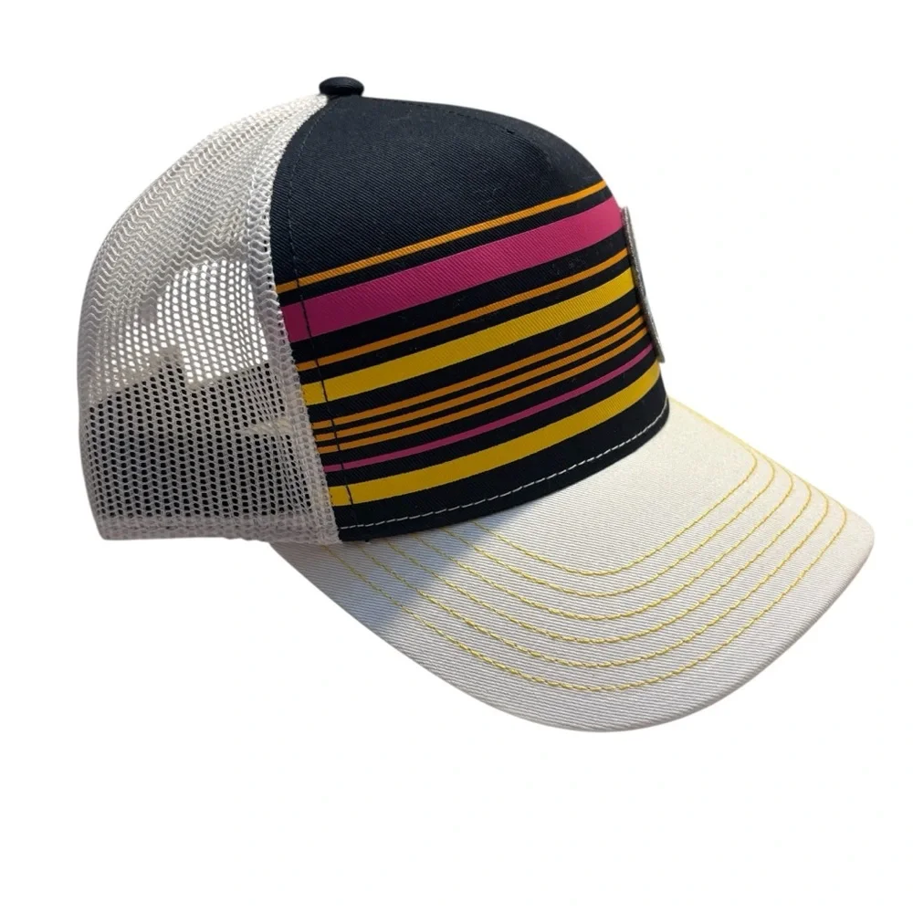 Trucker Hat White Striped Navy Yellow Pink Cap America CO Courage Classic Patch